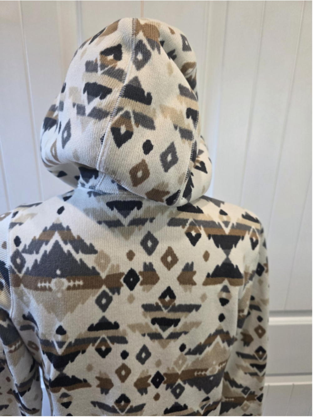 Columbia Sweater Weather Fleece Hooded Quarter Zip Sz S Cream Aztec Outdoor Hike - Picture 11 of 14